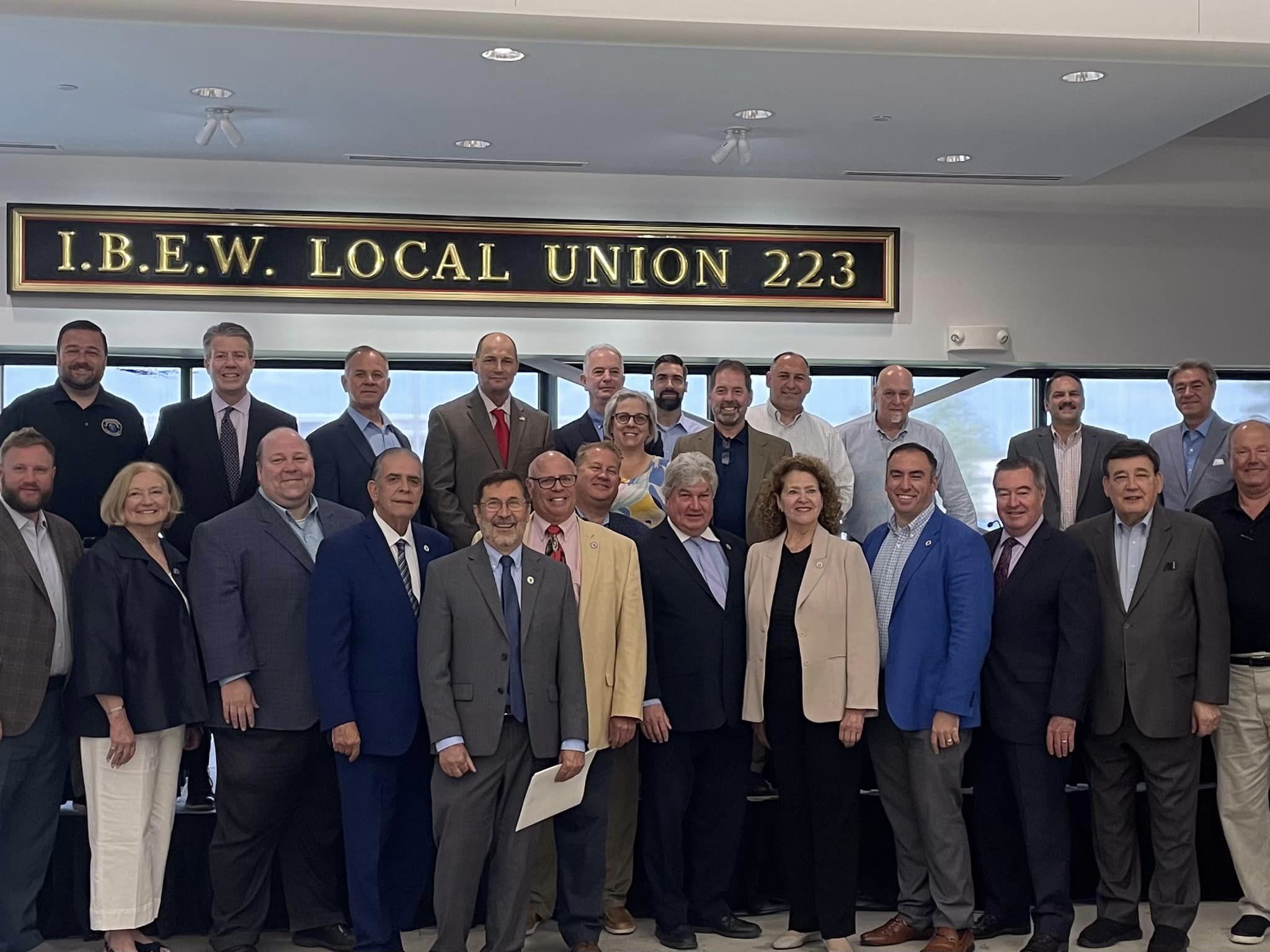Group photo of state senators and representatives attending 2023 Brockton & S.E. Mass Building Trades Legislative Breakfast