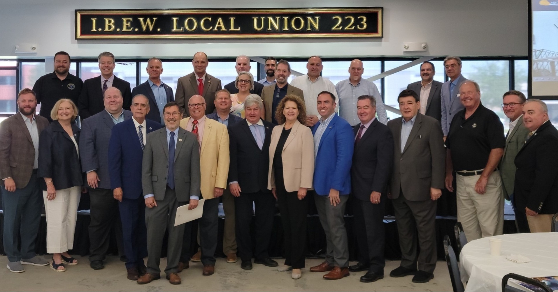 Group photo of state senators and representatives attending 2023 Brockton & S.E. Mass Building Trades Legislative Breakfast