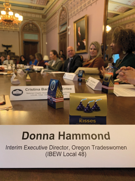 Donna Hammond name plate in front of members